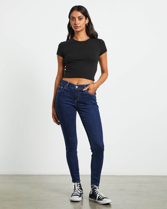 Y2K Low Licks Skinny Denim Jeans in Indigo Blue, hi-res image number null