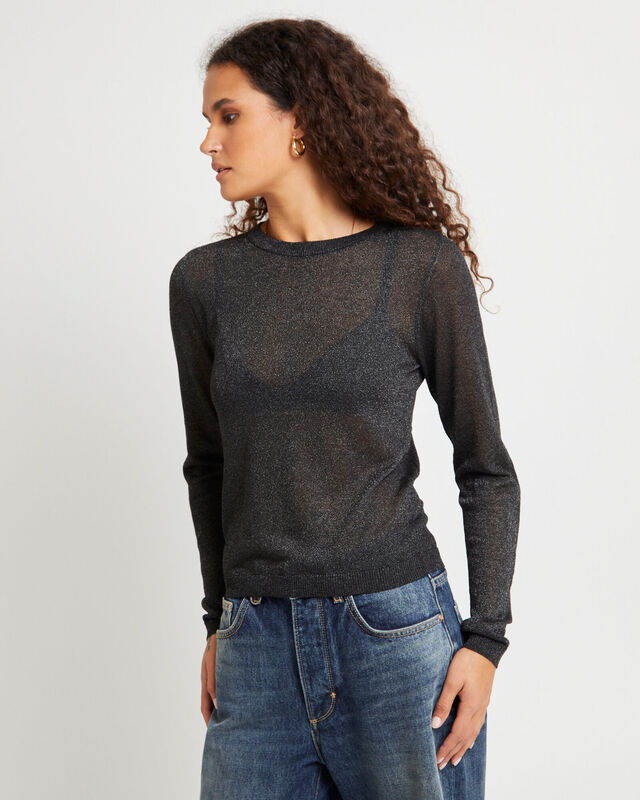 Shimmer Crewneck Knit Long Sleeve Top, hi-res image number null