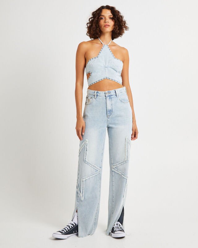 Diamonde Star Straight Leg Mid Waist Denim Billie Jeans, hi-res image number null