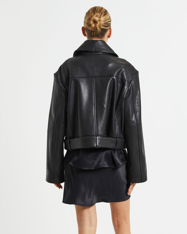 Zoe Longline Leather Biker Jacket Black, hi-res image number null