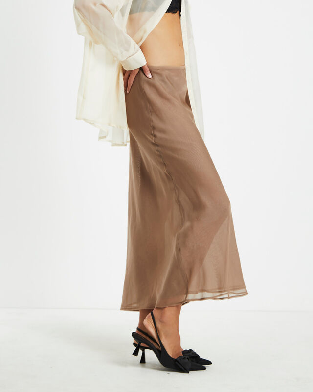 Faye Sheer Midi Skirt Brown, hi-res image number null