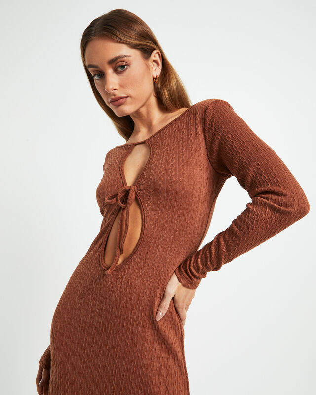 Tallulah Long Sleeve Maxi Dress Chestnut Brown, hi-res image number null