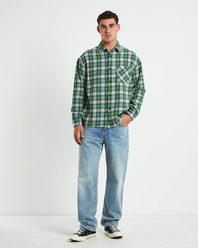 Portland Long Sleeve Flanno Shirt in Teal Green, hi-res image number null