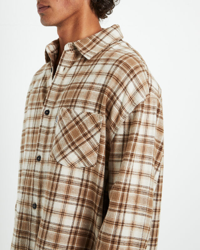 Portland Long Sleeve Flanno Shirt Tan/Ecru, hi-res image number null