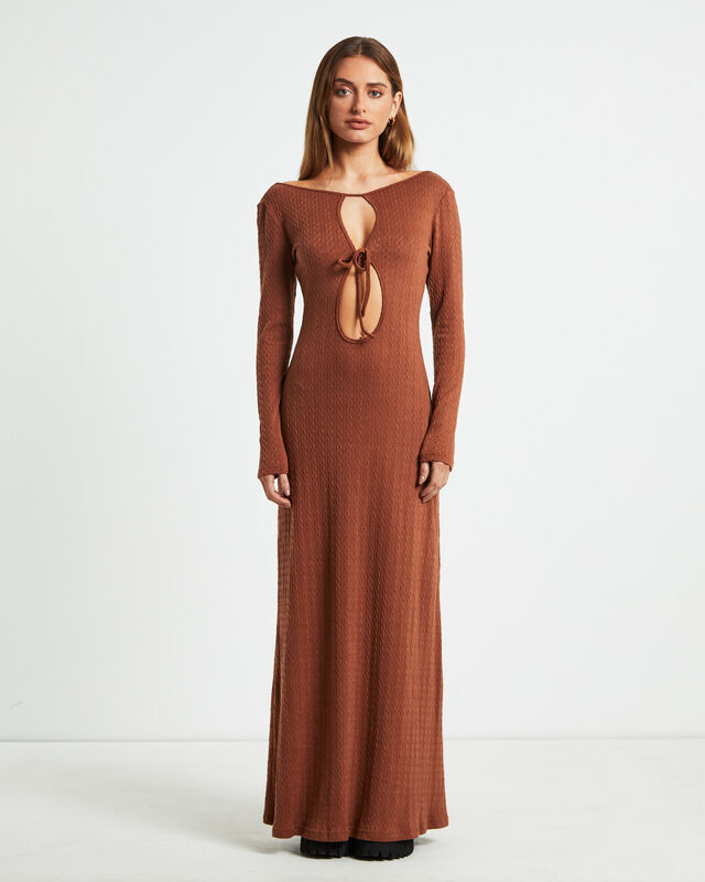 Tallulah Long Sleeve Maxi Dress Chestnut Brown, hi-res image number null