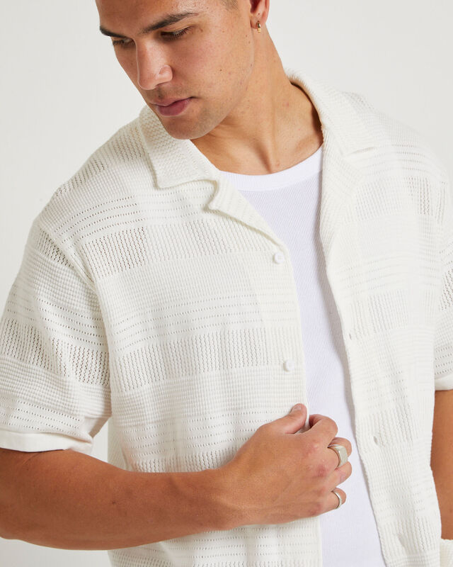 Knitted Short Sleeve Resort Shirt White, hi-res image number null