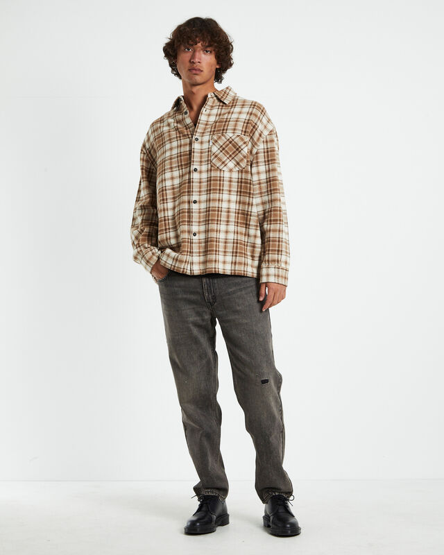 Portland Long Sleeve Flanno Shirt Tan/Ecru, hi-res image number null