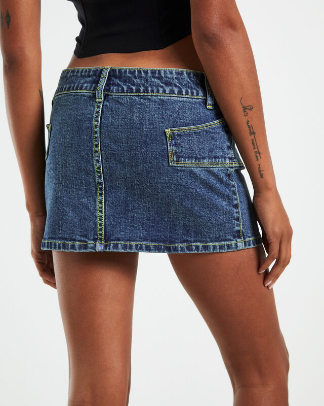 Trinity Low Rise Denim Mini Skirt Blue, hi-res image number null