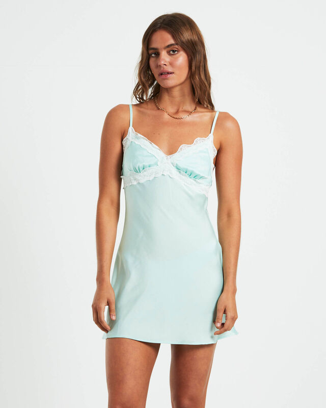 Xia Contrast Lace Trim Mini Dress in Mint, hi-res image number null