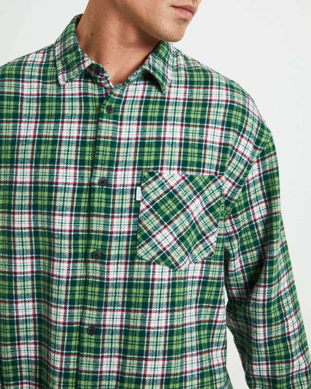 Portland Long Sleeve Flanno Shirt in Teal Green, hi-res image number null