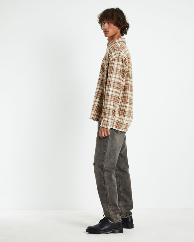 Portland Long Sleeve Flanno Shirt Tan/Ecru, hi-res image number null