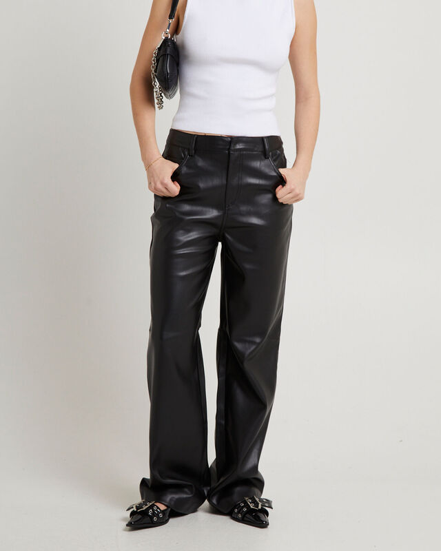 Jadey Relaxed PU Pants Black, hi-res image number null