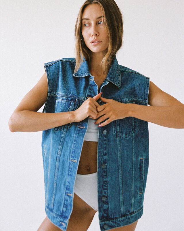 Signature Freya Oversized Denim Vest, hi-res image number null