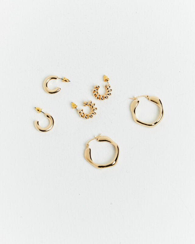 Aire Assorted Hoop Earrings Pack Gold, hi-res image number null