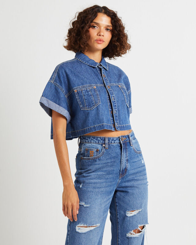 True Blue Cropped Western Shirt, hi-res image number null