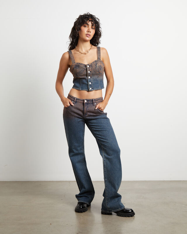 Veda Denim Corset Top in Ombre Blue, hi-res image number null