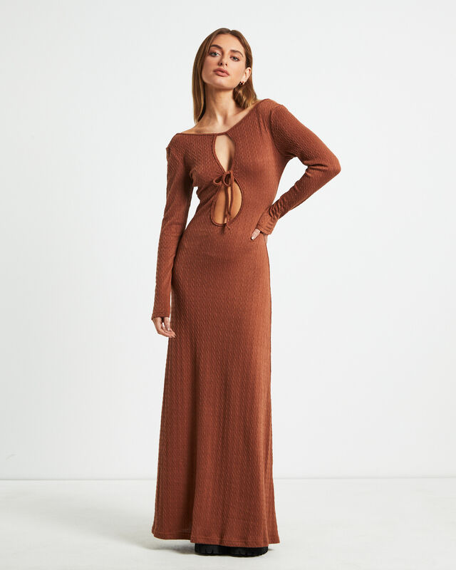 Tallulah Long Sleeve Maxi Dress Chestnut Brown, hi-res image number null