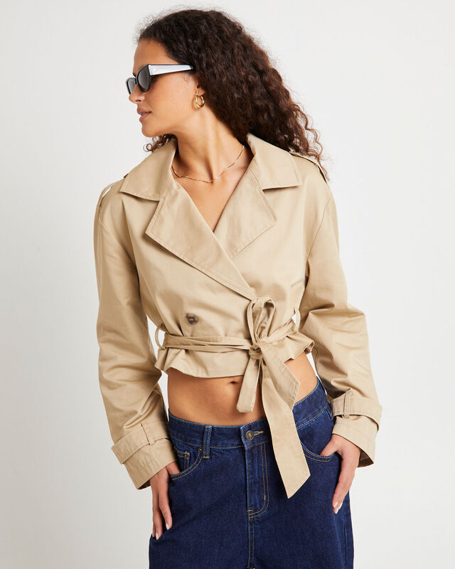 Morgan Boxy Cropped Trench Coat, hi-res image number null