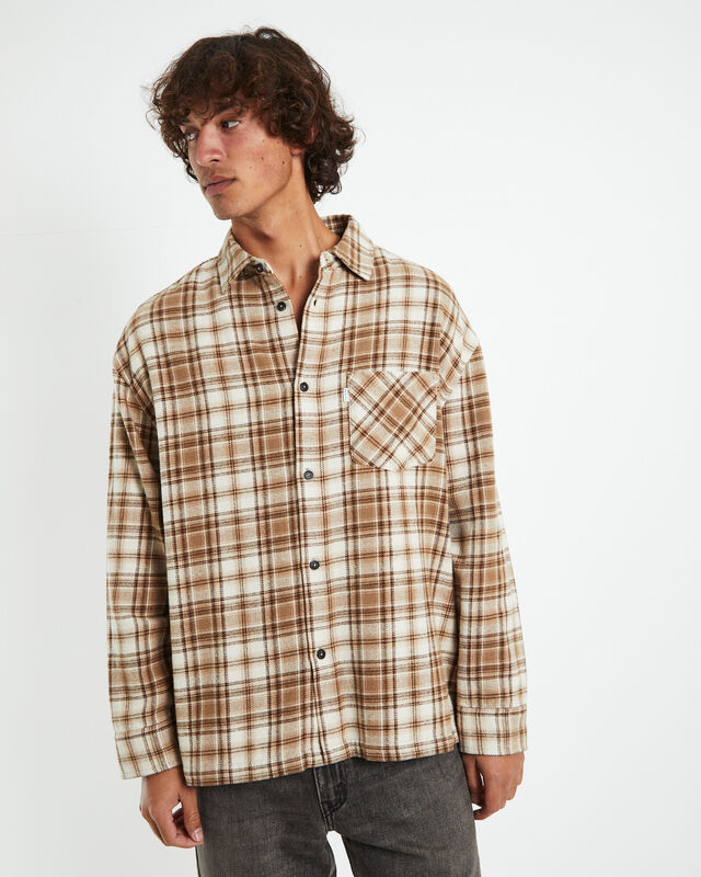 Portland Long Sleeve Flanno Shirt Tan/Ecru, hi-res image number null