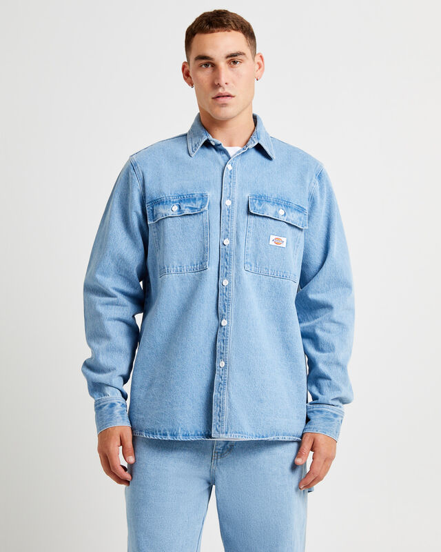 Jacinto Denim Long Sleeve Shirt Stone Wash Light Indigo, hi-res image number null