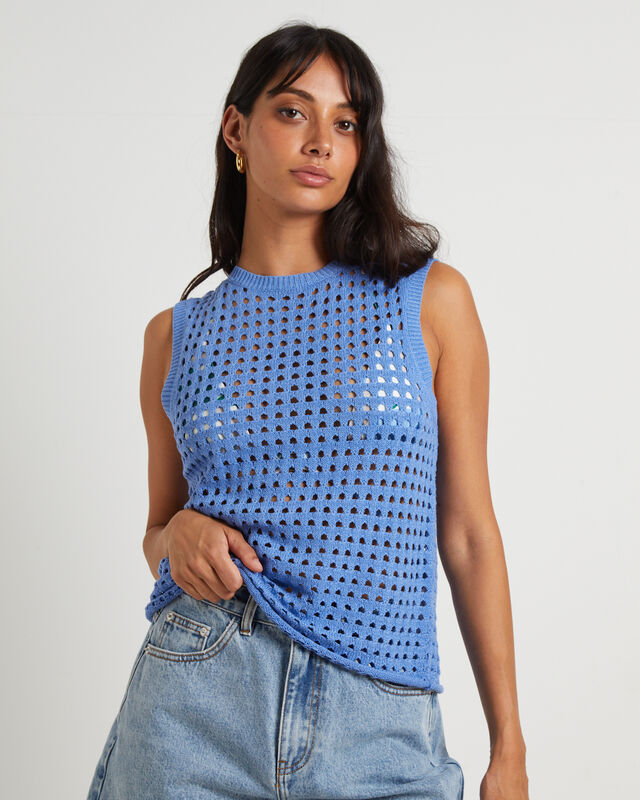 Iris Crochet Tank Top in Sea Blue, hi-res image number null