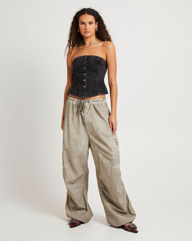 Beige Oil Wash Parachute Pants, hi-res image number null